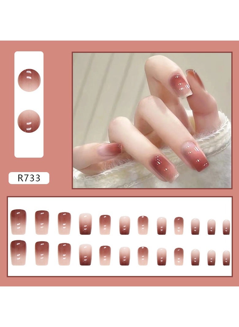 24 قطعة أظافر كاذبة مع الغراء أداة مجموعة ألوان مختلطة رقيقة أحمر وردي مطبعة على الأظافر صالون بسيط أظافر فرنسية نمط عارية اللون مستحضرات تجميل مكياج أظافر للسيدات الفتيات هدية - Image 5