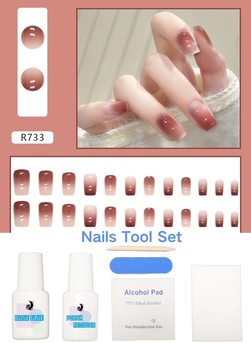 24 قطعة أظافر كاذبة مع الغراء أداة مجموعة ألوان مختلطة رقيقة أحمر وردي مطبعة على الأظافر صالون بسيط أظافر فرنسية نمط عارية اللون مستحضرات تجميل مكياج أظافر للسيدات الفتيات هدية - Image 1