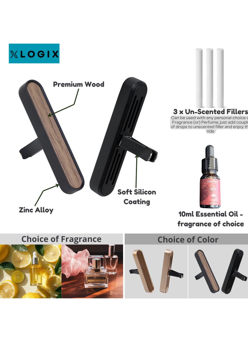 XLOGIX Luxury Car Air Freshener Diffuser with 3 Refill Fiber Sticks & Premium Fragrance Bottle – Elegant Metal & Wood Design, Customizable Fragrance (BLACK, Musk Royale) - Image 3