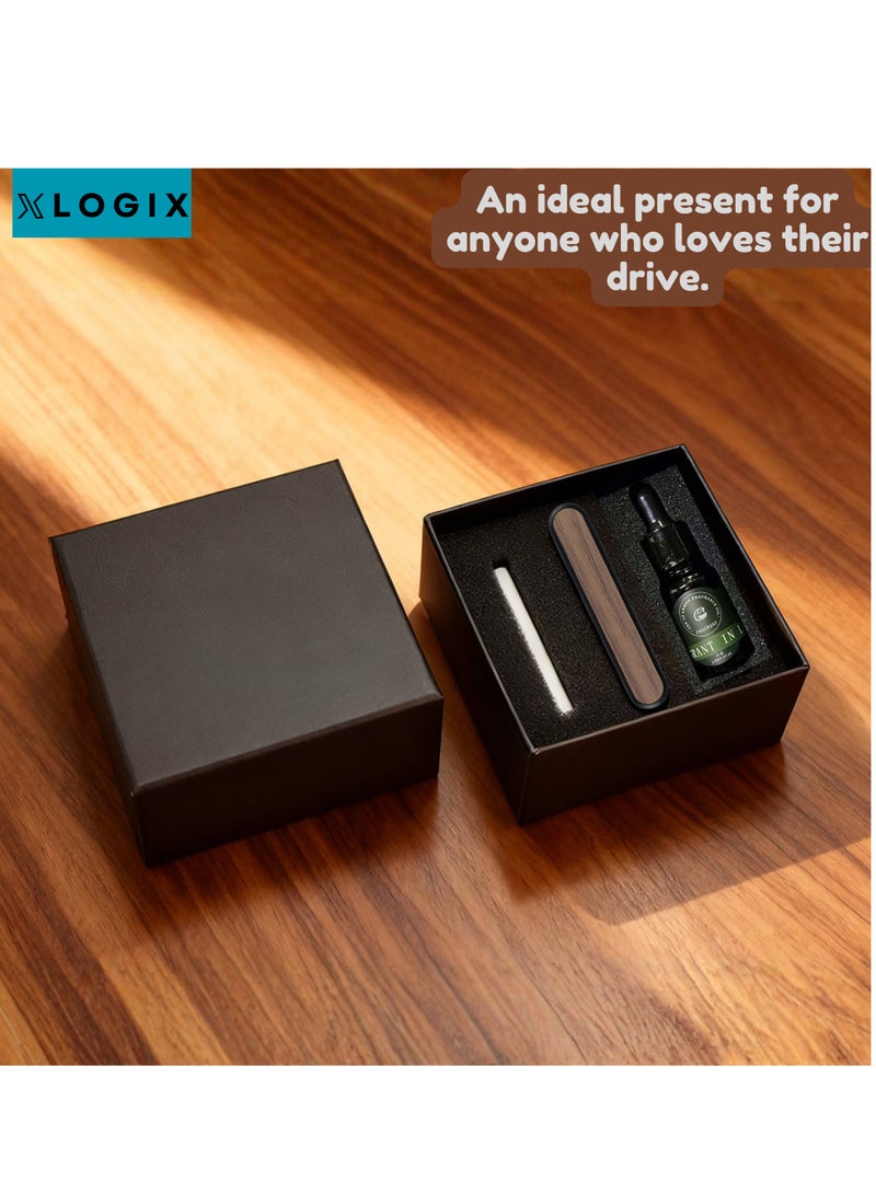XLOGIX Luxury Car Air Freshener Diffuser with 3 Refill Fiber Sticks & Premium Fragrance Bottle – Elegant Metal & Wood Design, Customizable Fragrance (BLACK, Musk Royale) - Image 5