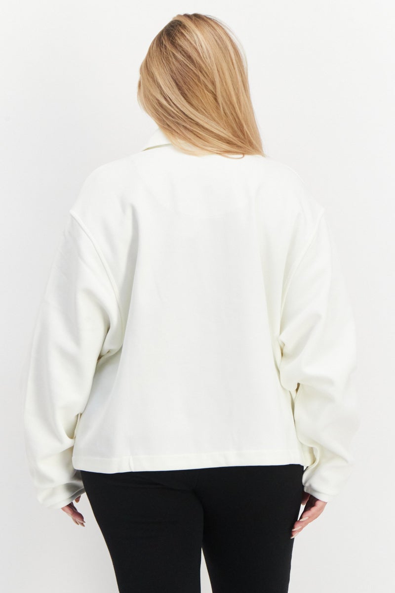 Adidas Women Sportswear Fit Brand Logo Training Track Jacket, Off White - Image 2