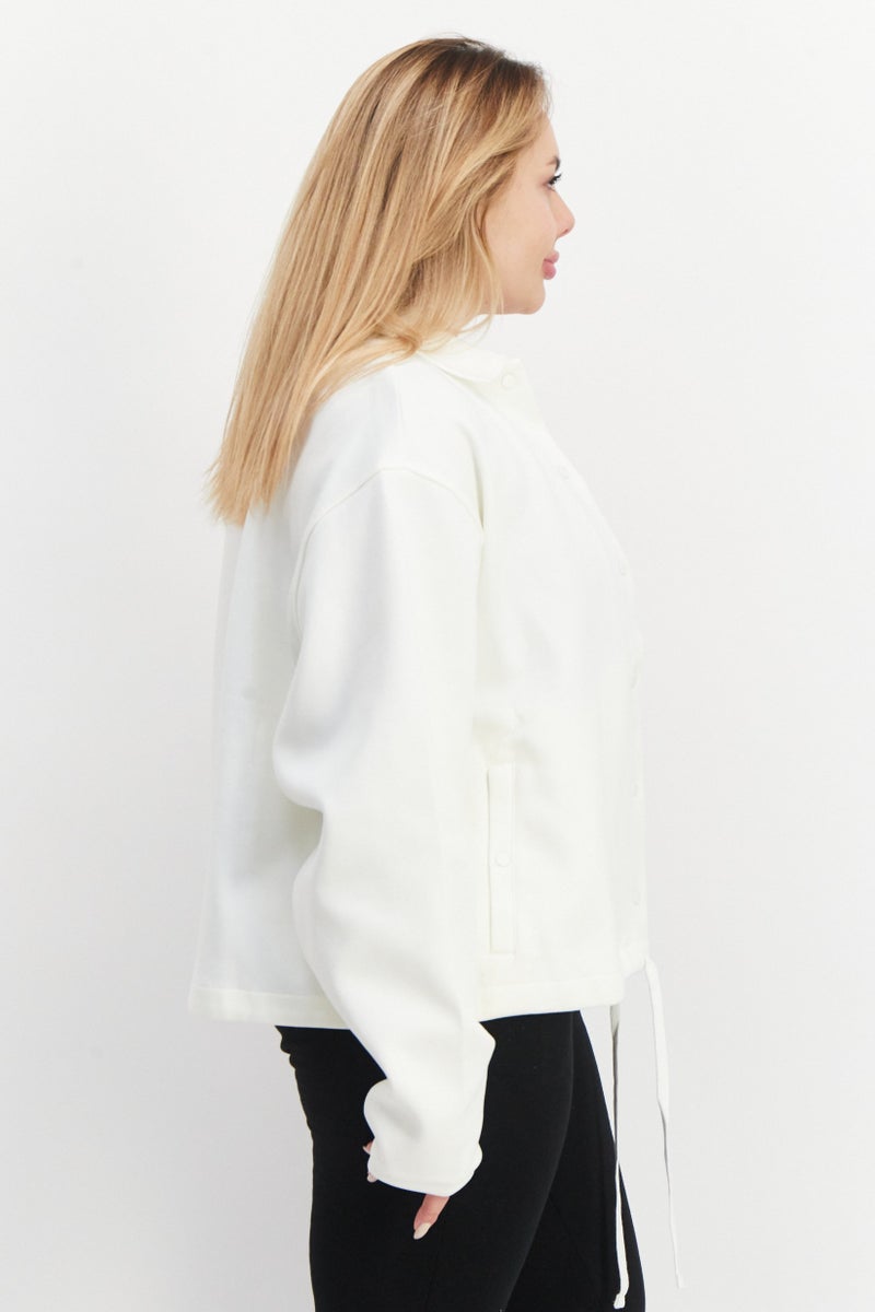 Adidas Women Sportswear Fit Brand Logo Training Track Jacket, Off White - Image 3