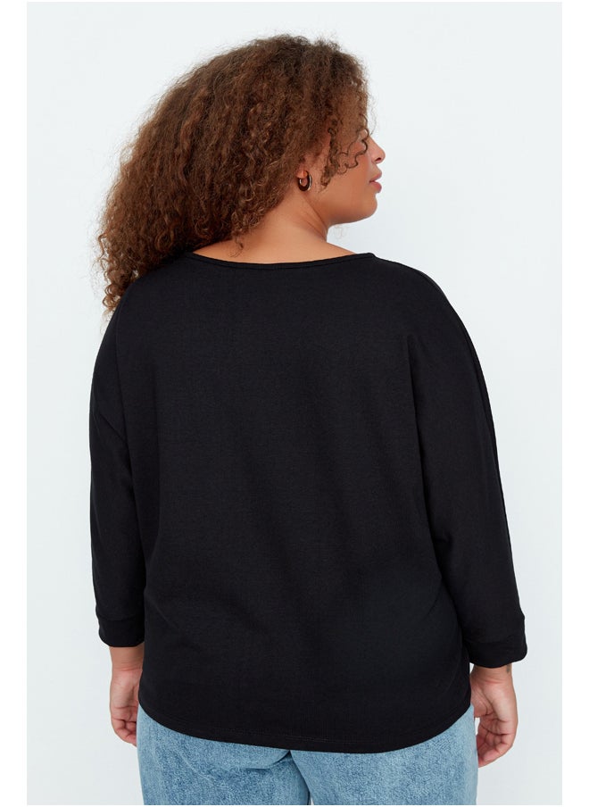 trendyol - Black V-Neck Pleat Detail Knitted Thin Sweatshirt. - Image 1