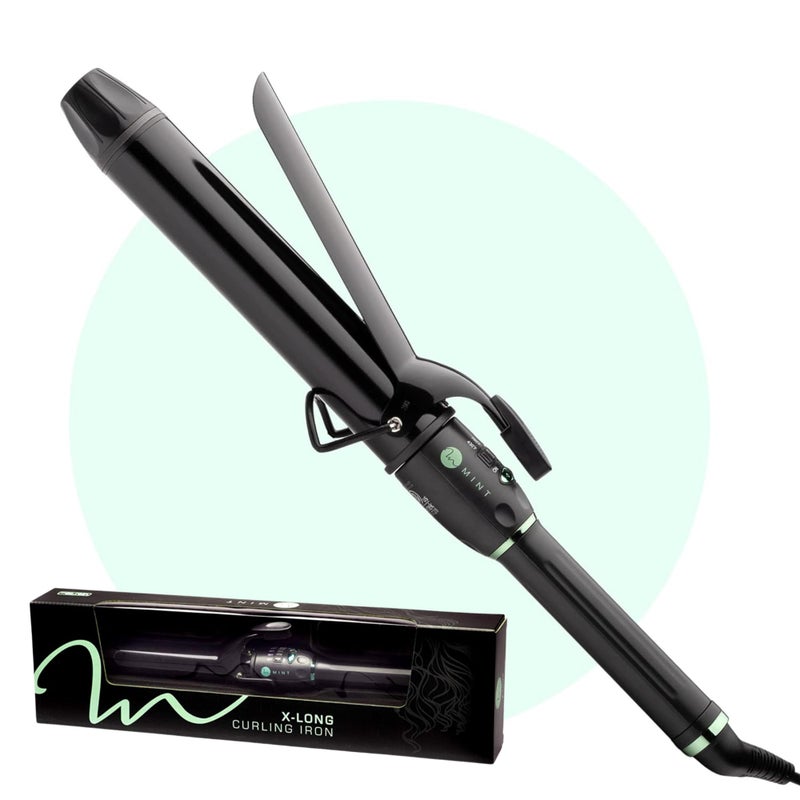 MINT Professional Extra Long Hair Curling Iron 1 12 inch  2Heater Ceramic Barrel That Stays Hot  15 Inch Hair Iron Curler for Beach Waves  TravelReady International Dual Voltage