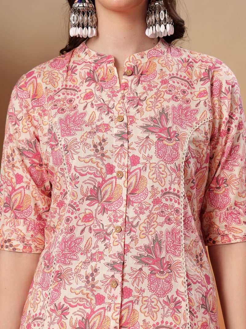Stylum Women's Pink Floral Printed Rayon A-Line Kurta - Image 4