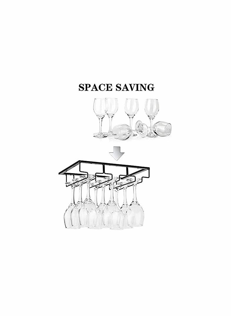 KASTWAVE Goblet Rack - Under Cabinet Stemware Glass Holder Glasses Storage Hanger Metal Organizer for Cabinet Kitchen Bar (3 Rows) - Image 2