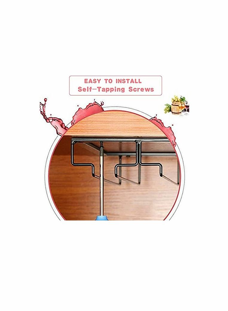 KASTWAVE Goblet Rack - Under Cabinet Stemware Glass Holder Glasses Storage Hanger Metal Organizer for Cabinet Kitchen Bar (3 Rows) - Image 4