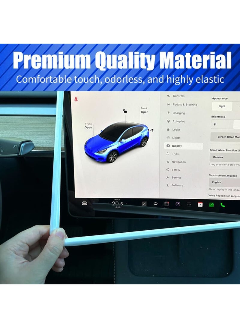 Barakah 2Pcs Silicone Protector Frames for Tesla Model 3 2017-2024 & Model Y - Screen and Rear View Mirror Protection, Central Control Display Protective Cover (White) - Image 2