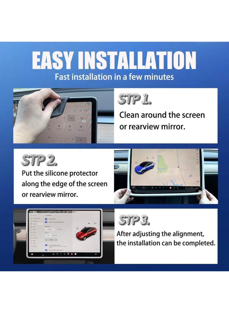 Barakah 2Pcs Silicone Protector Frames for Tesla Model 3 2017-2024 & Model Y - Screen and Rear View Mirror Protection, Central Control Display Protective Cover (White) - Image 5