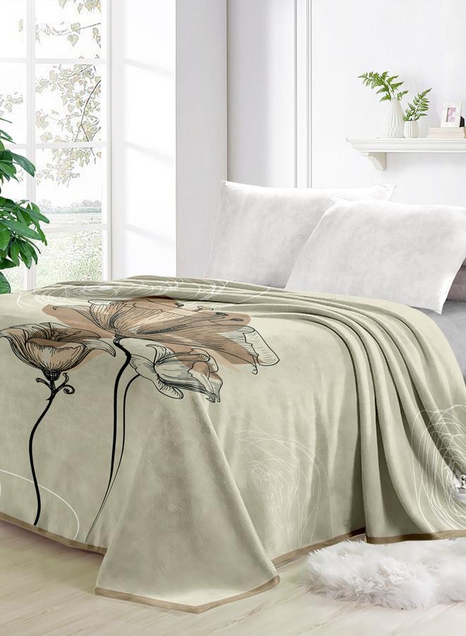 Printed Blanket 160X220Cm 100% Polyester Beige