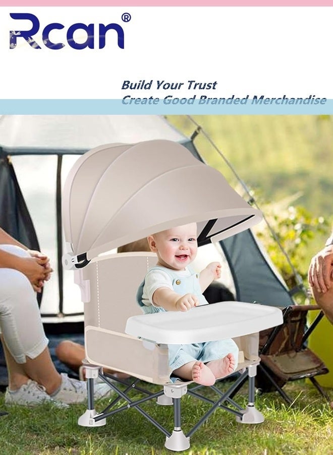 Rcan Baby Travel Booster Seat with Removable Dining Tray, Multifunctional Folding Portable Baby Dining Chair with Sunshade, Dining Chair for Eating, Camping, Picnic, Beach, Lawn, Indoor/Outdoor Use - Image 2