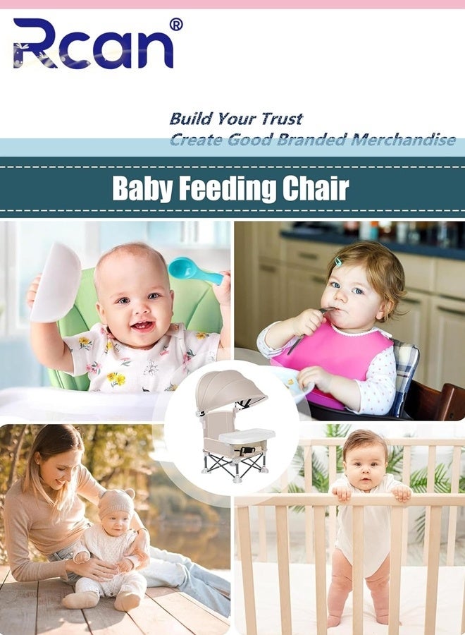 Rcan Baby Travel Booster Seat with Removable Dining Tray, Multifunctional Folding Portable Baby Dining Chair with Sunshade, Dining Chair for Eating, Camping, Picnic, Beach, Lawn, Indoor/Outdoor Use - Image 3