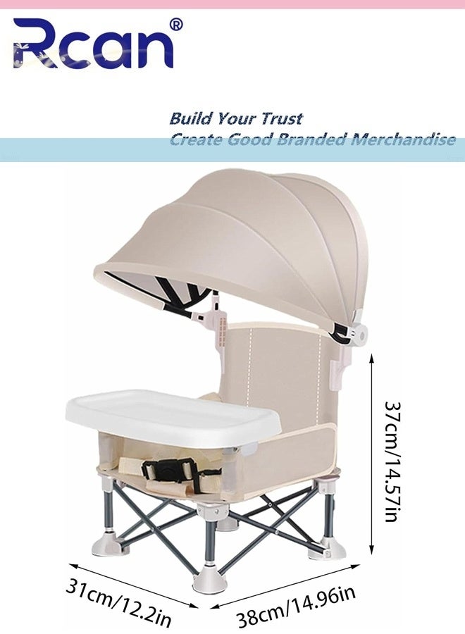 Rcan Baby Travel Booster Seat with Removable Dining Tray, Multifunctional Folding Portable Baby Dining Chair with Sunshade, Dining Chair for Eating, Camping, Picnic, Beach, Lawn, Indoor/Outdoor Use - Image 4