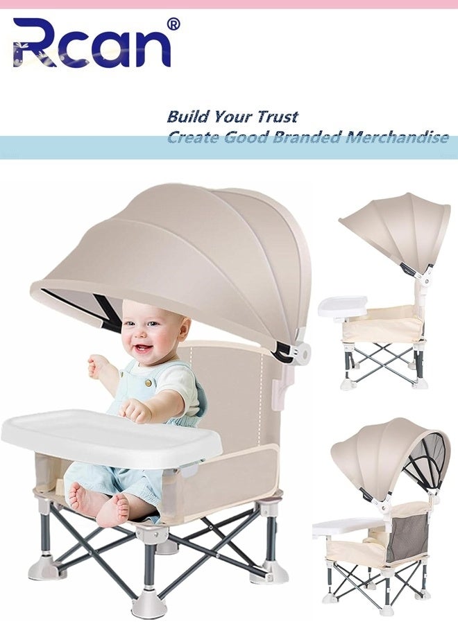 Rcan Baby Travel Booster Seat with Removable Dining Tray, Multifunctional Folding Portable Baby Dining Chair with Sunshade, Dining Chair for Eating, Camping, Picnic, Beach, Lawn, Indoor/Outdoor Use - Image 1