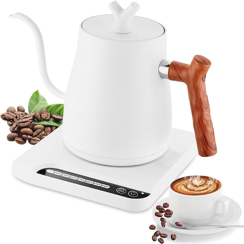 Perfin Electric Gooseneck Kettle 1L 1000W Water Kettle for Pour-over Coffee & Tea, 304 Stainless Steel Coffee and Tea Pot, Constant Temperature Coffee Kettle(White) (White) - Image 1