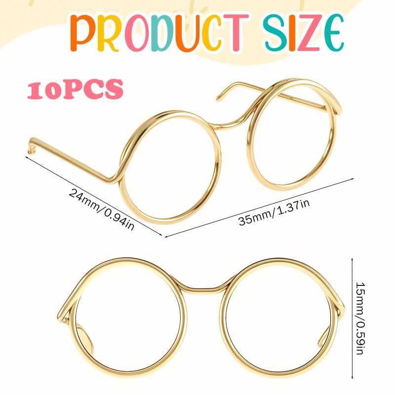 Synhhergyx Doll Glasses  10 Pcs Mini Metal Wire Rim Frameless Lens Doll Dress Up Eyeglasses Dolls Making Supplies For Dolls Pets Costume Accessories Cosplay Diy Crafts - Image 2