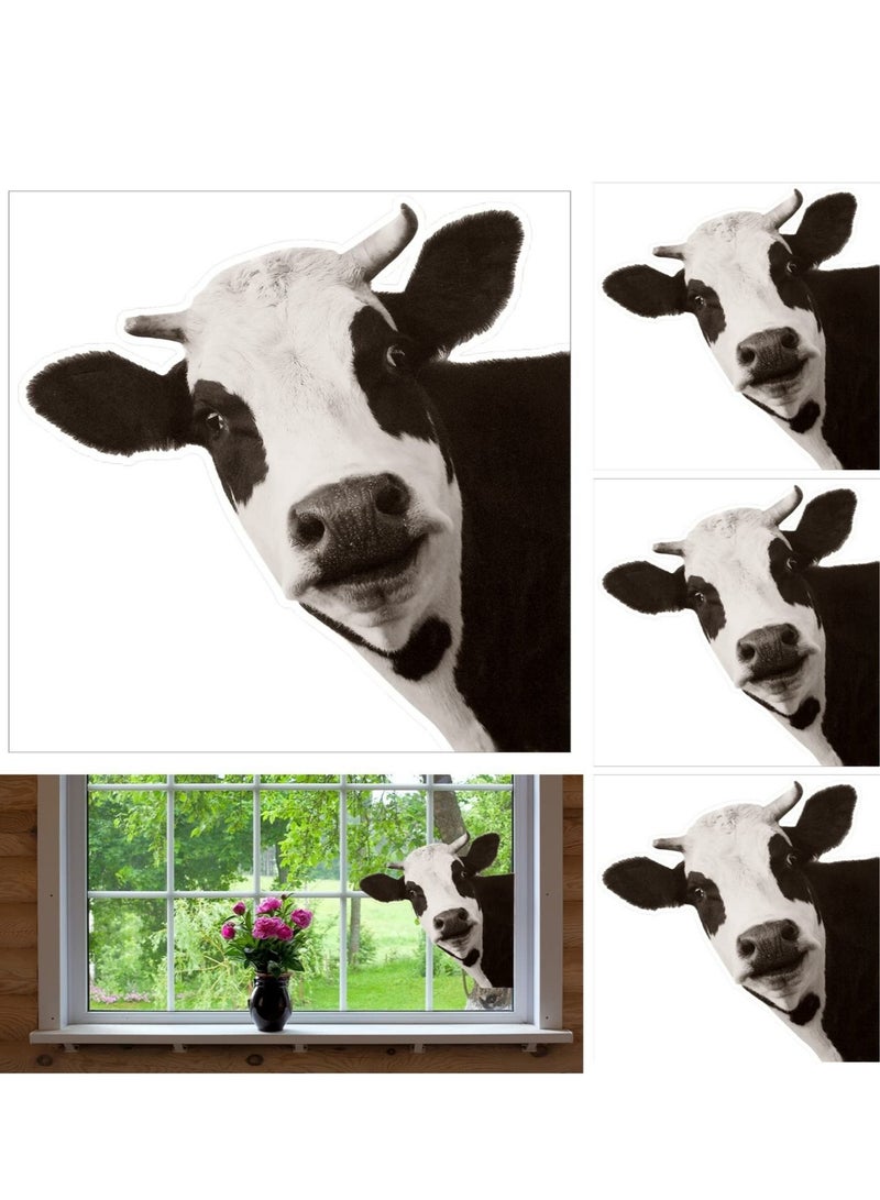 كابتن تيك Window Decals for Living Room Door Farm Kitchen Decor, Funny Cow Wall Decal, Window Stickers, Animal Wall Decals, Realistic Peeking Cow Print Stickers for Bedroom Decor,  (4Pcs, Cow) - Image 1