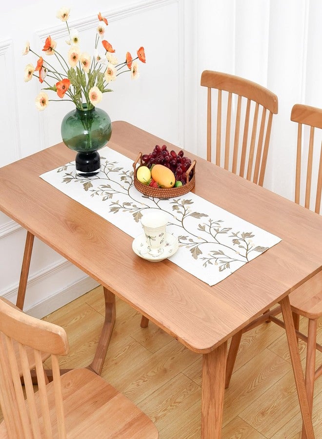 NEWISHER Rustic Farmhouse Table Runner, Embroidered Maple Coffee Table Runners Elegant Rectangle Runner Decor for Daily Use, Kitchen Dining Party 13x36 Inch - Image 1