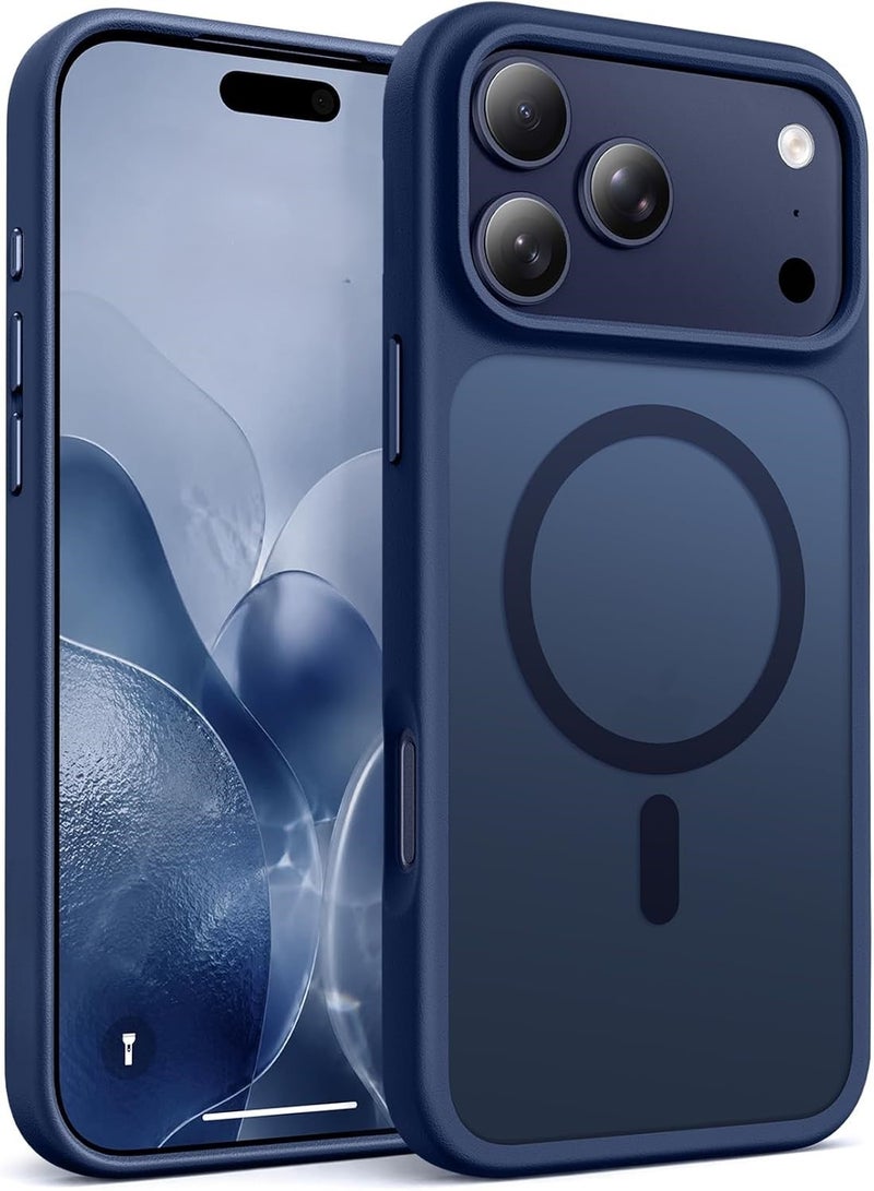 حافظة مغناطيسية مطفية لهاتف iPhone 17 Pro [مقاومة للصدمات ونحيفة] - غطاء خلفي صلب بملمس مطفي وحماية فائقة الجودة | أزرق داكن