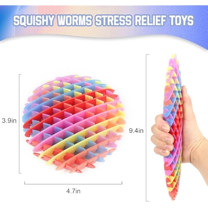 oyeftp Fidget Worm Toy,Worm Big Fidget Toys Adults and Kids, Funny Stretchy Sensory Stress Toys, Fidget Sensory Squeeze Toys, Relieves Stress and Anxiety Finger Toys for Kids with Autism ADHD-Rainbow - Image 2