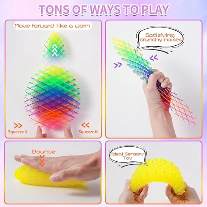 oyeftp Fidget Worm Toy,Worm Big Fidget Toys Adults and Kids, Funny Stretchy Sensory Stress Toys, Fidget Sensory Squeeze Toys, Relieves Stress and Anxiety Finger Toys for Kids with Autism ADHD-Rainbow - Image 3