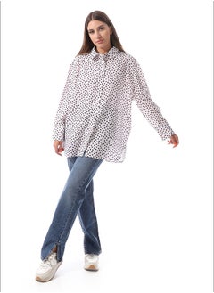 Dotted Self Pattern Long Sleeves Shirt _ White & Lavender