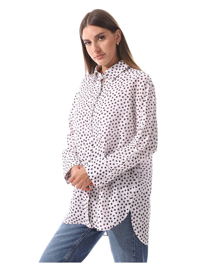 Andora - Dotted Self Pattern Long Sleeves Shirt _ White & Lavender - Image 1