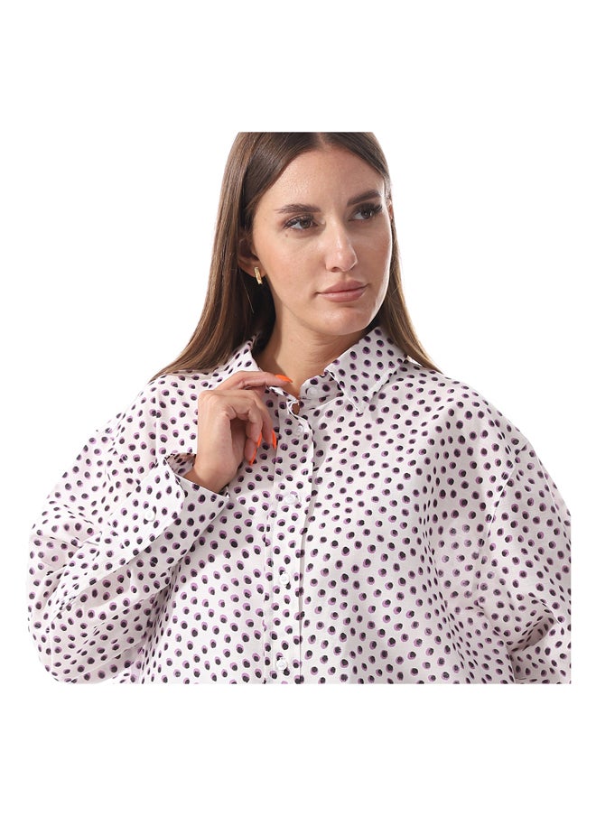 Andora - Dotted Self Pattern Long Sleeves Shirt _ White & Lavender - Image 1