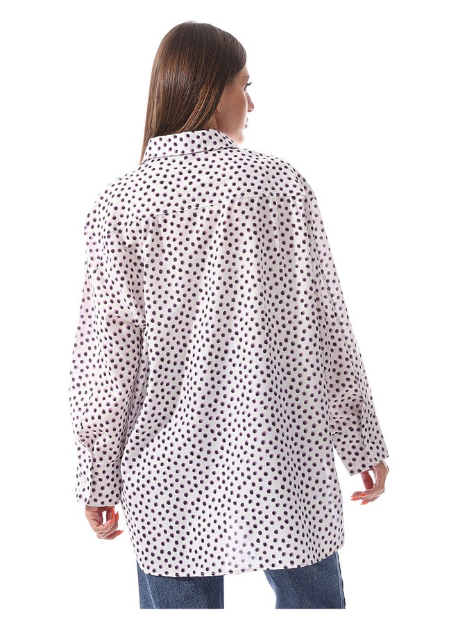Andora - Dotted Self Pattern Long Sleeves Shirt _ White & Lavender - Image 1