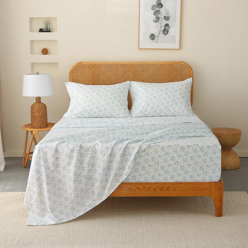 HYPREST Floral Sheets Queen  Blue Floral Pattern Soft Breathable Farmhouse 4pcs Bed Sheet Sets 18 inches Deep Pocket Sheets - Image 3