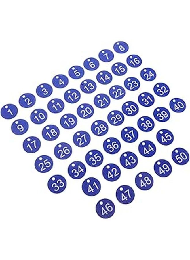 50 علامة مفتاح بلاستيكية زرقاء مرقمة مع ملصقات تعريف كبيرة لتنظيم خزانة المكتب وصندوق البريد - Image 1