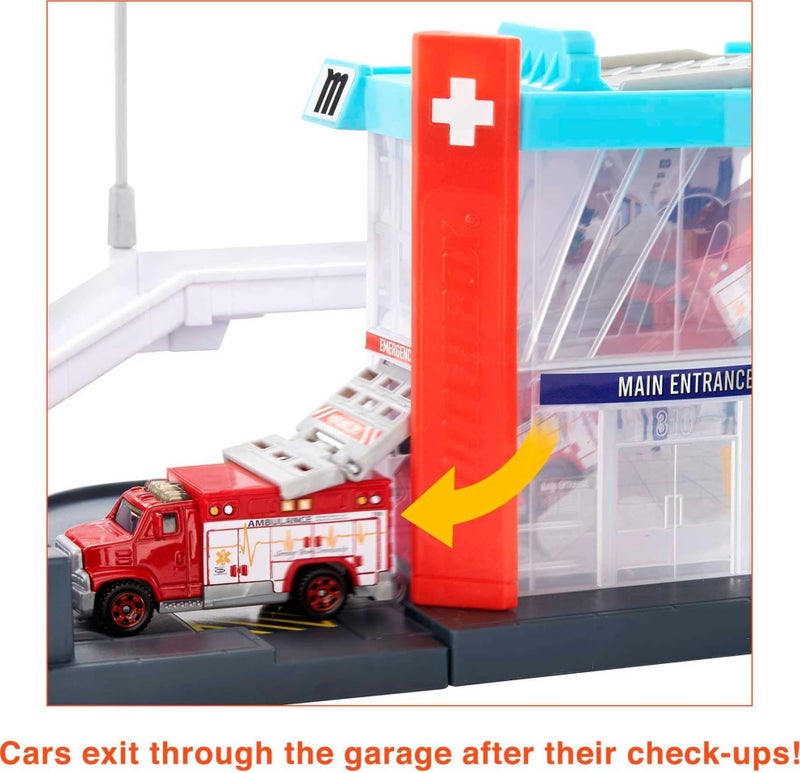 Matchbox Cars Playset, Action Drivers Helicopter Rescue & 1:64 Scale Toy Ambulance & Helicopter, Connects to Other Sets - Image 4