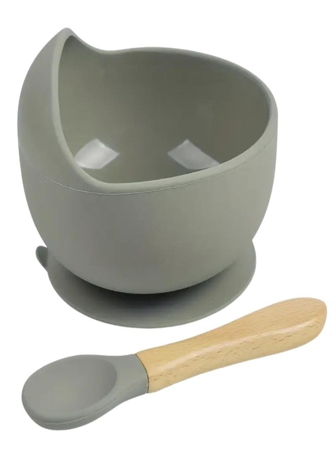 CEPLO Silicone Baby Feeding Bowl & Spoon Weaning Set - Strong Suction Stay-Put Bowl with Wooden Spoon, Non-Slip Baby Training Tableware, Self-Feeding BLW Bowl for Babies, Toddlers & Infants - Image 1