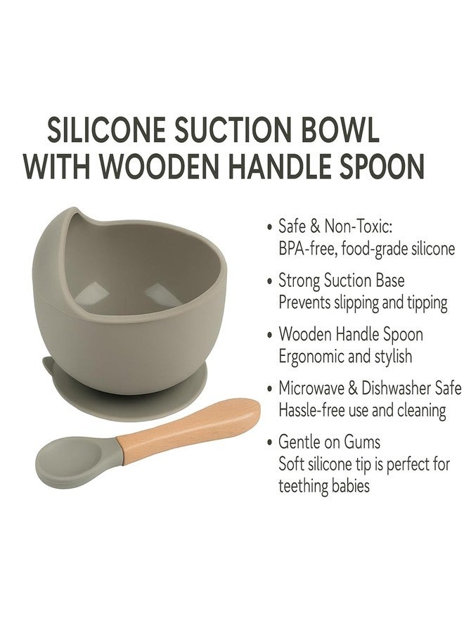 CEPLO Silicone Baby Feeding Bowl & Spoon Weaning Set - Strong Suction Stay-Put Bowl with Wooden Spoon, Non-Slip Baby Training Tableware, Self-Feeding BLW Bowl for Babies, Toddlers & Infants - Image 5