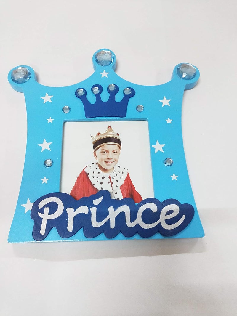 Gold Leaf GOLD LEAF Birthday Kids Gift Photo Frame with Prince with Embroidered Name for Boys Blue Set of 1  - Image 1