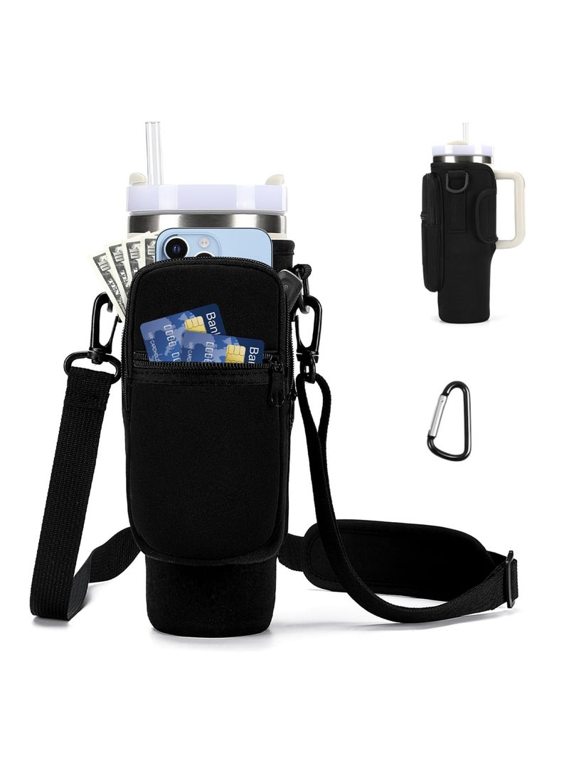 Generic Water Bottle Carrier Bag for Stanley 40oz Tumbler with Phone Pocket  Water Bottle Holder Pouch with Adjustable Shoulder Strap and Carabiner Stanley Cup Accessories for Hiking Travelling Camping  - Image 1