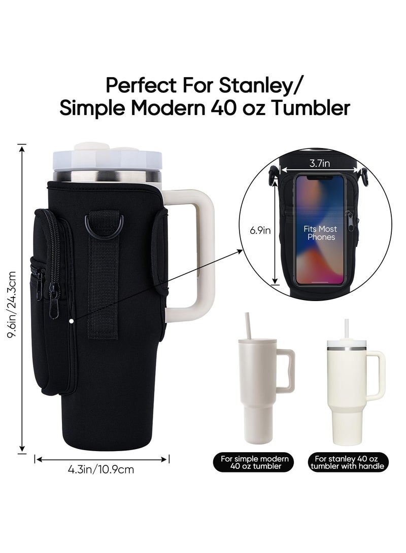 Generic Water Bottle Carrier Bag for Stanley 40oz Tumbler with Phone Pocket  Water Bottle Holder Pouch with Adjustable Shoulder Strap and Carabiner Stanley Cup Accessories for Hiking Travelling Camping  - Image 2