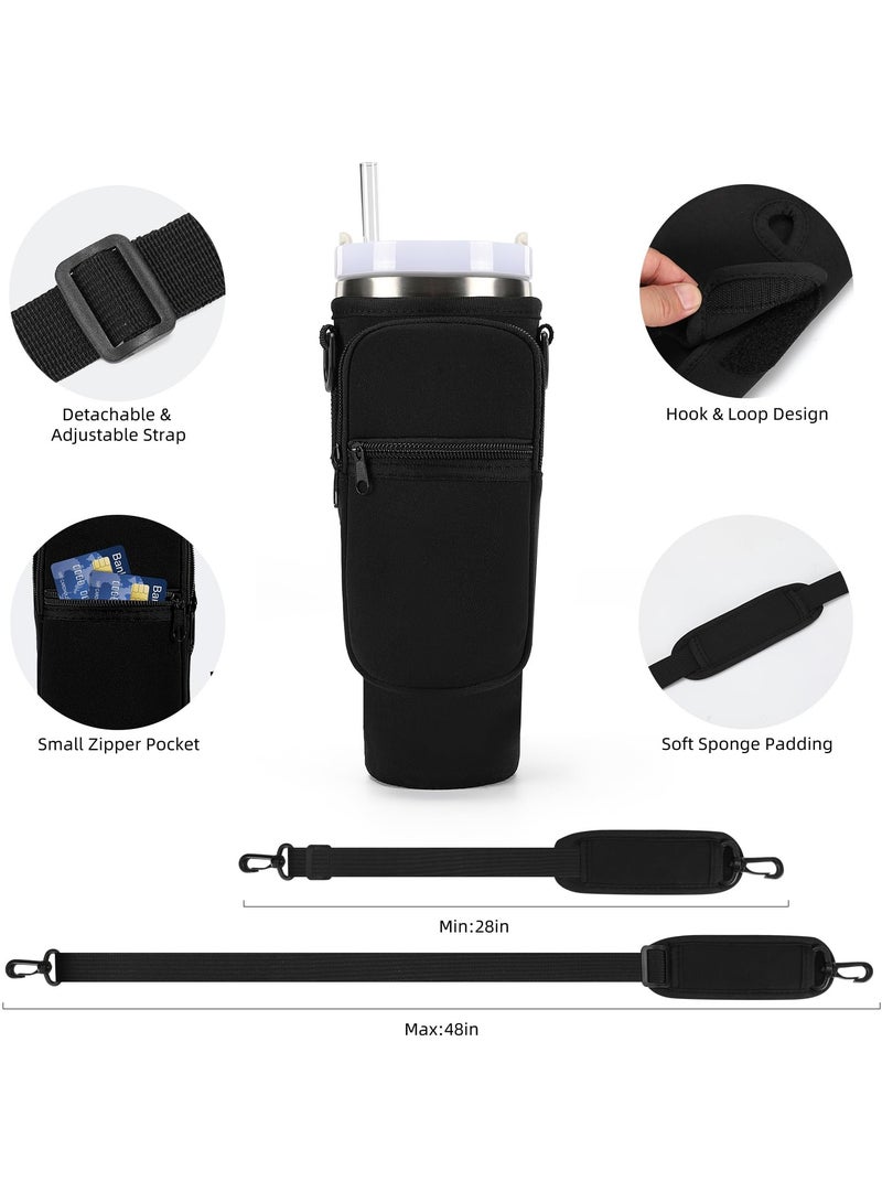 Generic Water Bottle Carrier Bag for Stanley 40oz Tumbler with Phone Pocket  Water Bottle Holder Pouch with Adjustable Shoulder Strap and Carabiner Stanley Cup Accessories for Hiking Travelling Camping  - Image 3