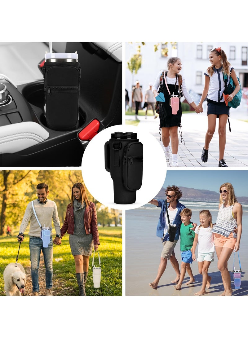Generic Water Bottle Carrier Bag for Stanley 40oz Tumbler with Phone Pocket  Water Bottle Holder Pouch with Adjustable Shoulder Strap and Carabiner Stanley Cup Accessories for Hiking Travelling Camping  - Image 5