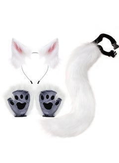 Generic Halloween Fox Ears Tail Set Cosplay Gloves White powder  - Image 1