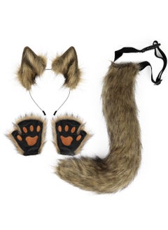Generic Halloween Fox Ears Tail Set Cosplay Gloves White powder  - Image 5