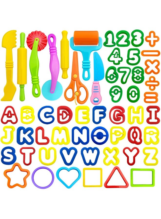 iShyan Playdough Tools 55 Pcs Play Dough Tools Set For Kids, Play Dough Accessories Plastic Playdough Alphabet Numbers Shapes Cutters,Playdough Rollers,Dough Scissors - Image 1