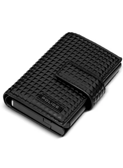 POLICE Pyramid Vegan Leather & Alloy Men's Automatic Card Case, Rfid Safe for Men