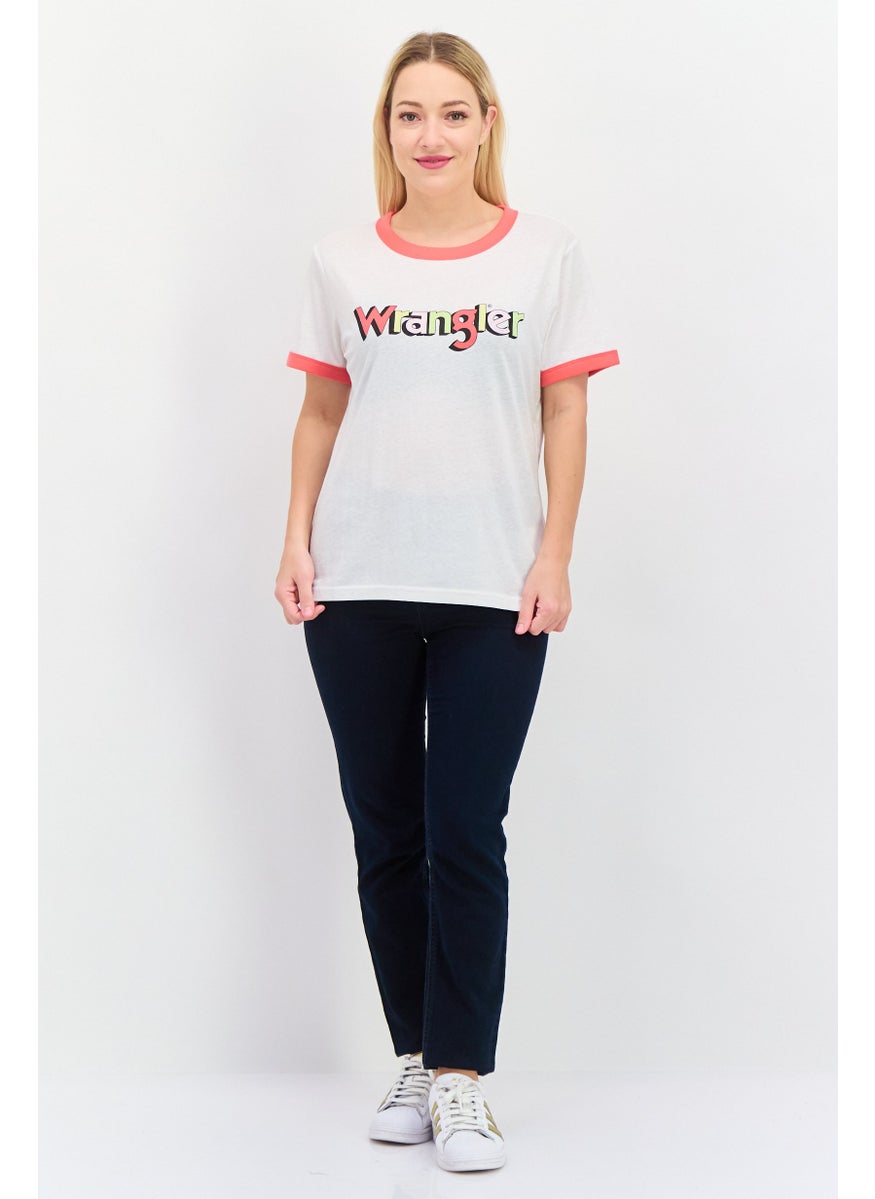 Wrangler - Women Crew Neck Short Sleeves Brand Logo T-Shirt, White - Image 1