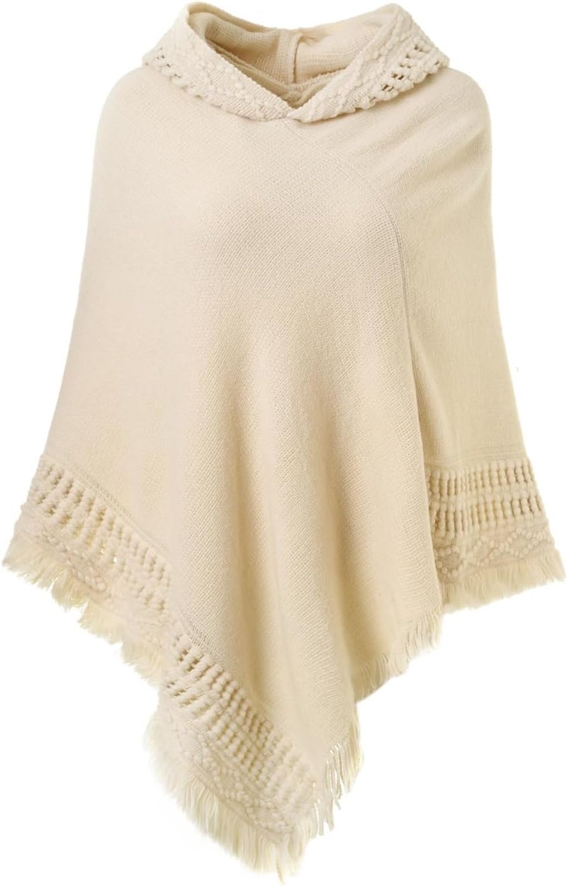 Ferand Ladies' Hooded Cape with Fringed Hem, Crochet Poncho Knitting Patterns for Women - Image 1