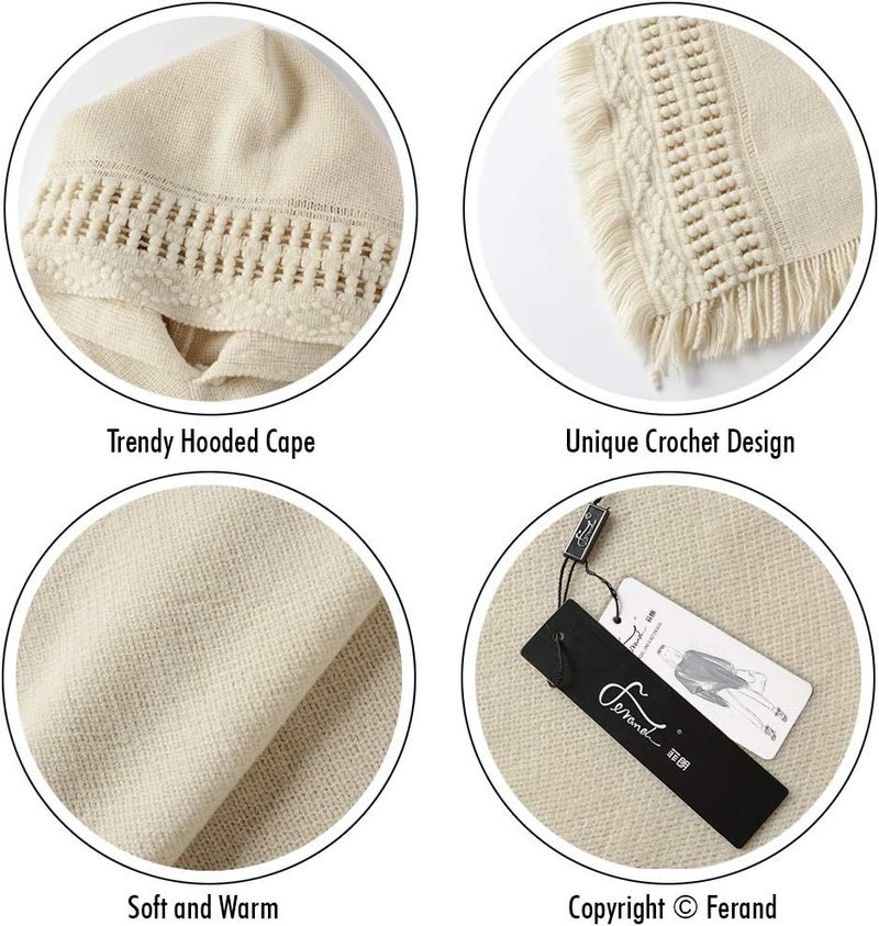 Ferand Ladies' Hooded Cape with Fringed Hem, Crochet Poncho Knitting Patterns for Women - Image 4