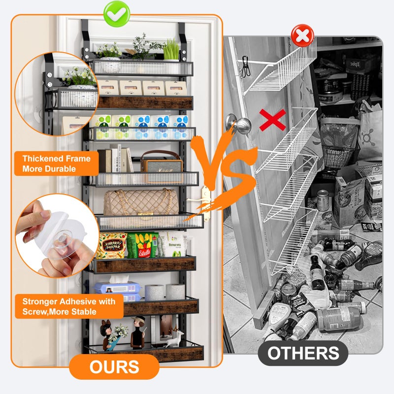 Clothink 8 Tier Over the Door Pantry Organizer 2 IN 1 Hanging or Wall Mounted Spice Rack with Adjustable Basket,Heavy Duty Seasonning Storage Shelf for Kitchen Pantry and Bathroom - Image 3