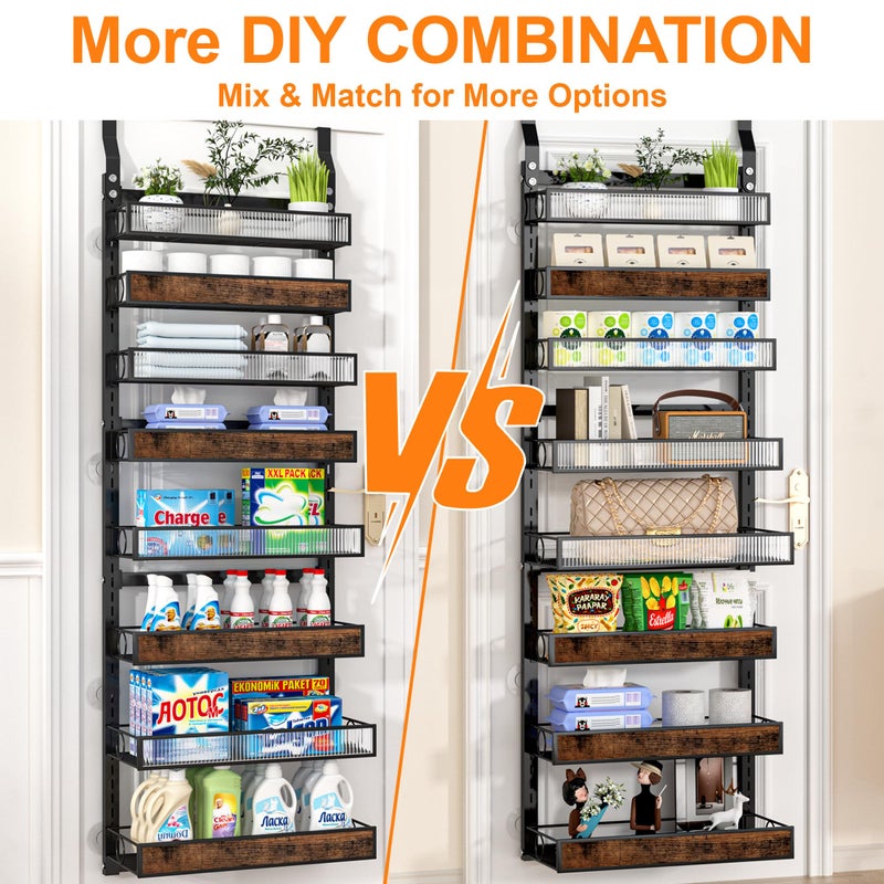 Clothink 8 Tier Over the Door Pantry Organizer 2 IN 1 Hanging or Wall Mounted Spice Rack with Adjustable Basket,Heavy Duty Seasonning Storage Shelf for Kitchen Pantry and Bathroom - Image 4