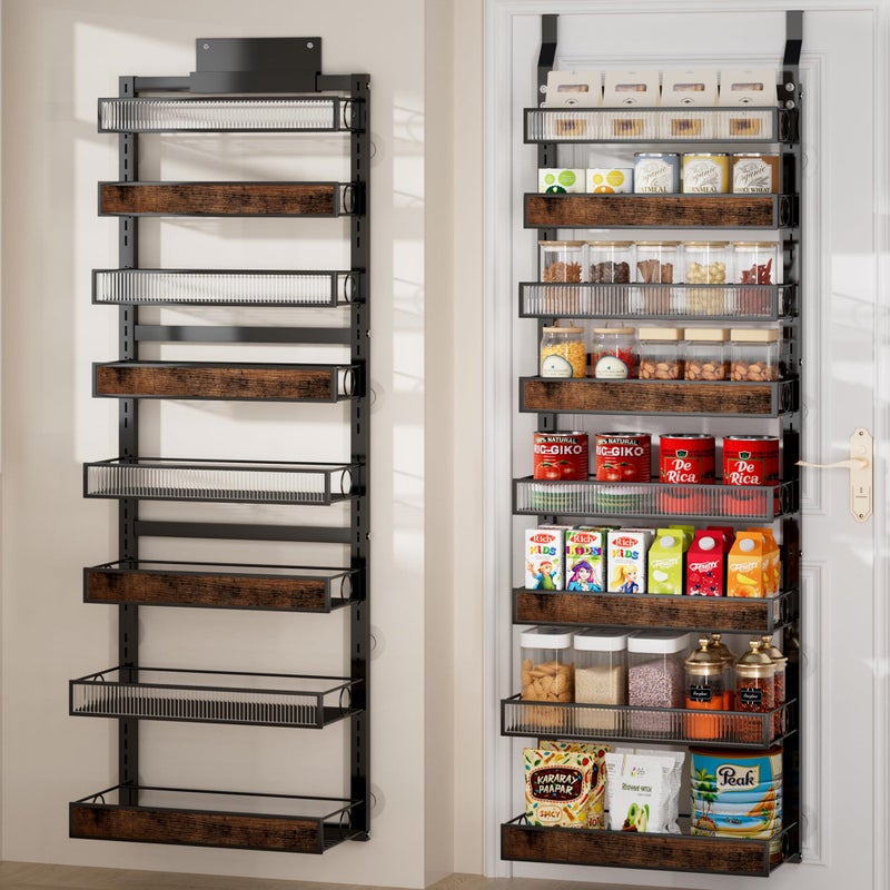 Clothink 8 Tier Over the Door Pantry Organizer 2 IN 1 Hanging or Wall Mounted Spice Rack with Adjustable Basket,Heavy Duty Seasonning Storage Shelf for Kitchen Pantry and Bathroom - Image 1