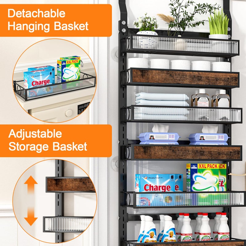 Clothink 8 Tier Over the Door Pantry Organizer 2 IN 1 Hanging or Wall Mounted Spice Rack with Adjustable Basket,Heavy Duty Seasonning Storage Shelf for Kitchen Pantry and Bathroom - Image 2